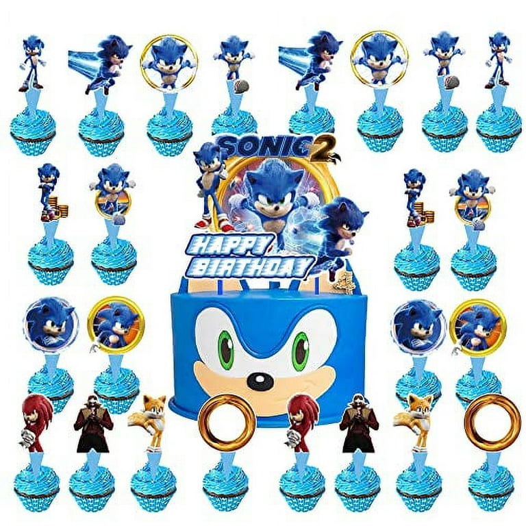 Sonic Cake Toppers, 25 Pcs Sonic Cupcake Toppers, Sonic Theme