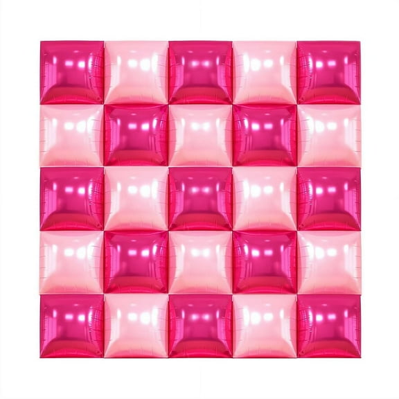 25 Pcs Square Foil Balloons Wall Backdrop, Double Sided Square Foil Balloons Wall Backdrop for Anniversary Bachelorette Birthday Valentines Day Party Decoration
