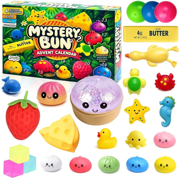 25 Pcs Squishy Advent Calendar 2026 - Dumpling Sensory Set with Mixed Textures, Slow Rising Stress Relief, Kawaii Desk Decor for Halloween, Christmas & Birthday Gifts
