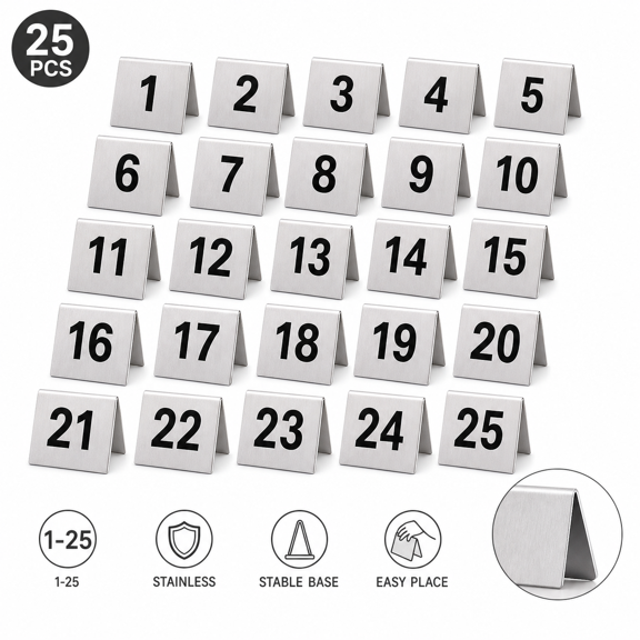25 Pcs Stainless Steel Table Numbers Stable Base Multipurpose Number Sign For Restaurant Hotel Cafe Guanguan 1 to 25