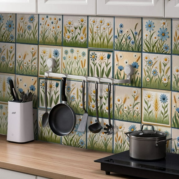 25 Pcs Tiles Stickers 6x6inches Floral Tile Decals for Kitchen Bathroom Wall Stairs Decor Vinyl Peel and Stick