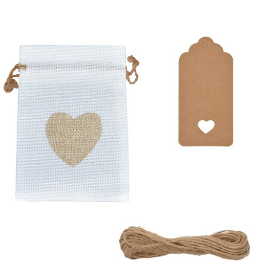 25 Pcs Valentine's Day Burlap Gift Bags with Drawstring, Heart Bags 6x4 In Party Favor Bag Mini Rustic Pouches Wedding Gift Bags with Tags and Rope for Valentine Bridal Shower