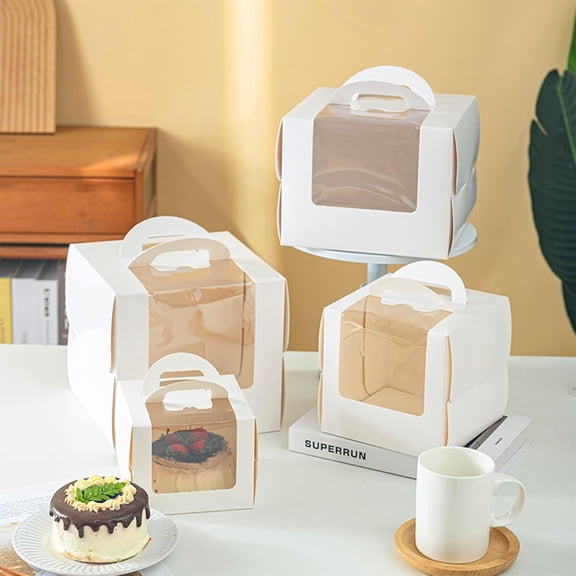 25 Pcs White Cake Boxes with Handle & Boards, Easy Carrying Paper Cake Containers for Birthday Wedding Party Gift