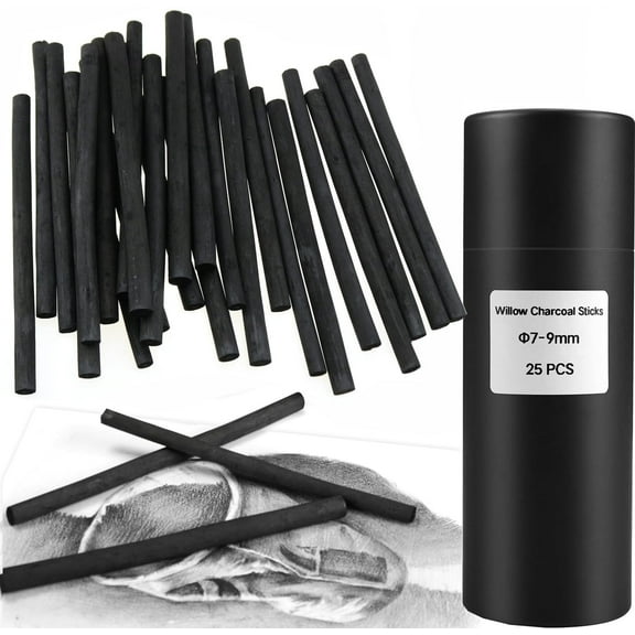 25 Pcs Willow Charcoal Sticks,Bexikou Natural Willow Charcoal, Soft Black Drawing Charcoal for Sketching and Drawing Art Sketch Artists Supplies, 5.31 Inch in Length, 7-9 mm in Diameter