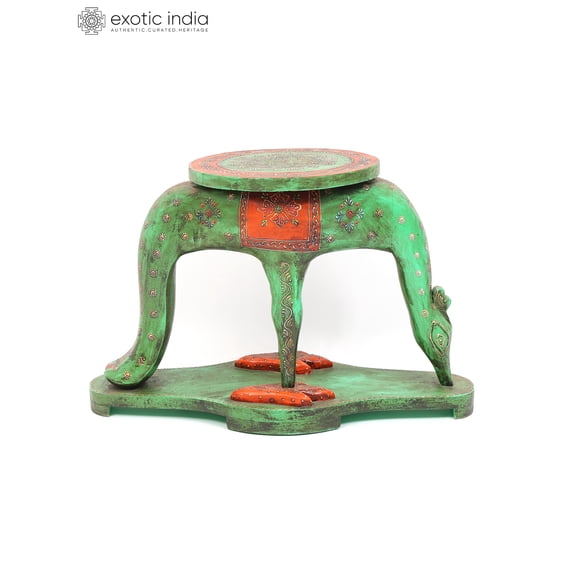 25" Peacock Design Green Table | Home Decor
