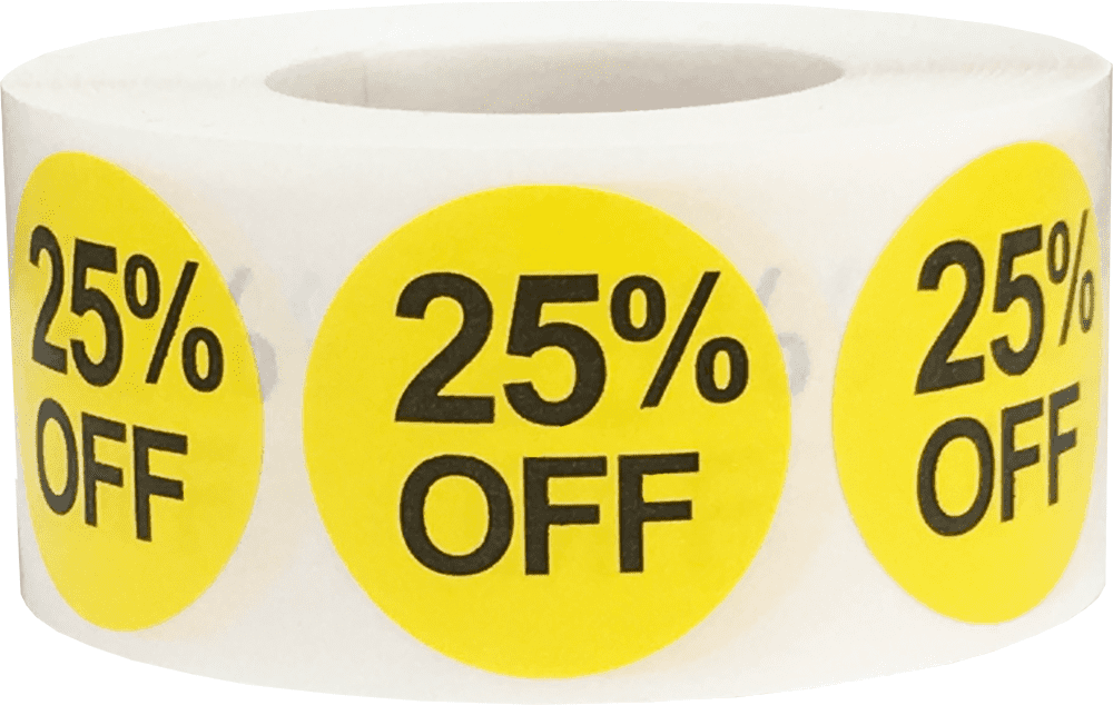25% Percent Off Stickers Yellow 1 Inch Round Circle Dots 500 Adhesive ...