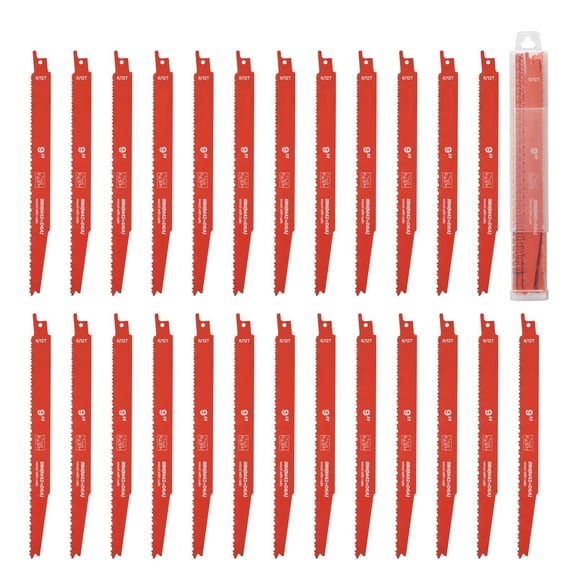 25-Piece Bi-Metal Reciprocating Saw Blade Set,6/12 TPI Universal Shank Blades for Wood,Nail-Embedded Wood,and Demolition Cutting,Orange