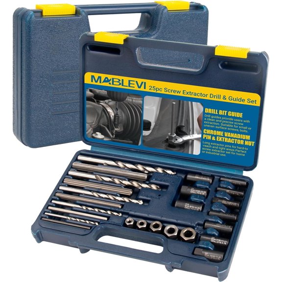25-Piece Broken Bolt Extractor, Easy Out Drill Bit Guides & Drill Extractor Kit for Removing Stripped, Damaged, Rusted, Rounded-Off Bolts, Automotive Nuts & Screws