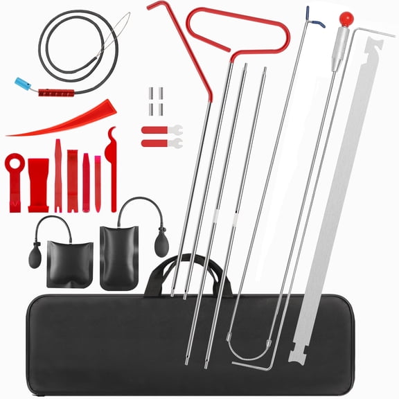 25-Piece Car Emergency Roadside Assistance Kit With, Including An Air Pump, Universal Window/Door Opening Tool, Long-Handled Tool, 8 Scratch-Resistant Pry Bars, And a Storage Bag.