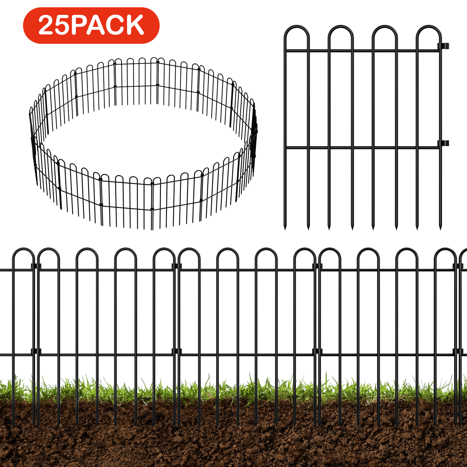 25 Piece Decorative Garden Fence, 16.5" (H) x 26FT (L) Animal Barrier Fence Arched