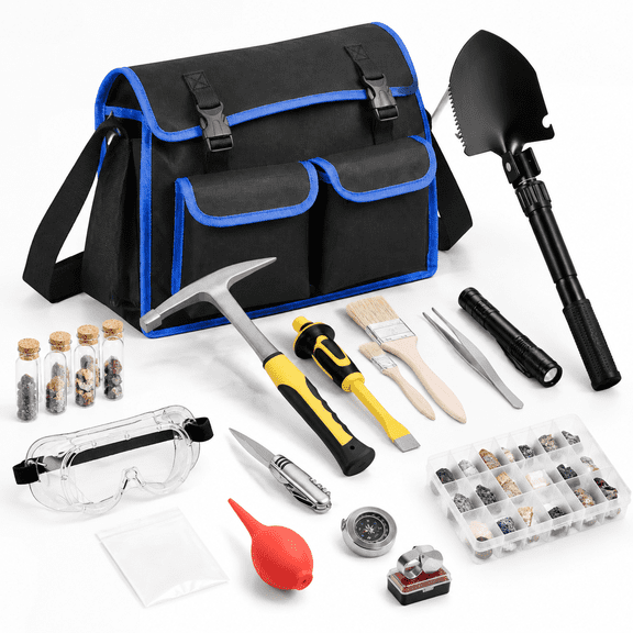 25-Piece Geology Rock Pick Kit with 28 Oz Masonry Hammer and Outdoor Tools