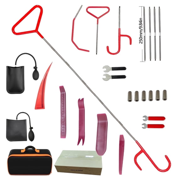 HUWAIGOU Auto Upholstery Trim Kit, 25-Piece Car Door Window Unlocking Kit, 59-inch Steel J-Hook, Inflatable Air Wedges, No-Scratch Pry Bars with Storage Bag