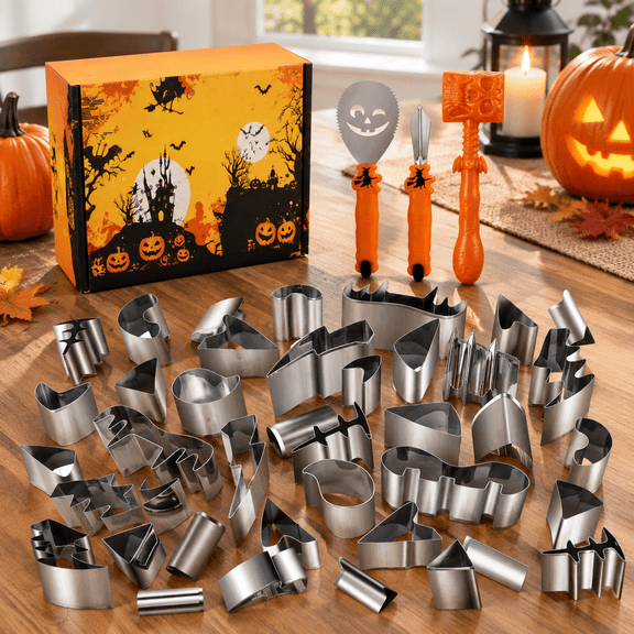 25-Piece Stainless Steel Pumpkin Carving Kit with Hammer for Jack-O-Lantern DIY Decor