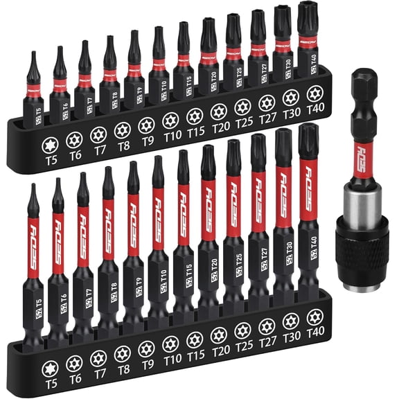 25-Piece Torx Bit Set, 1''&2.5'' Security Tamper Proof Torx Impact Screwdriver Bits, T5-T40 CNC Machined Magnetic Tips, S2 Steel Star Bit, High Torque Strength Precision Tools with Storage Box