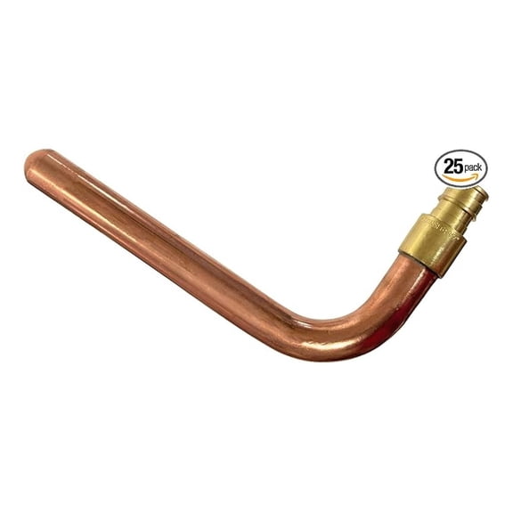 25 Pieces 1/2'' Pex-A Stub Out Elbow, 3-1/2'' x 6'', Brass, 0.5 Inch