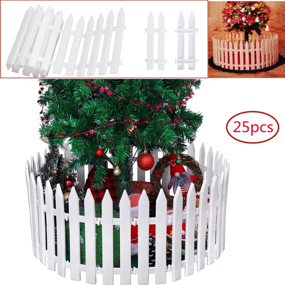 25 Pieces Christmas Tree Fence White Fence Decorations,Plastic Fence