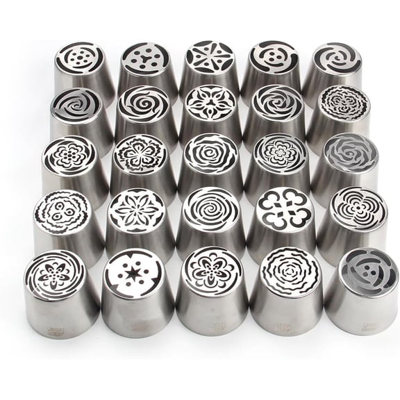 25 Pieces Extra Large Russian Piping Tips Set Stainless Steel Cake Decorating Tips Frosting Icing Tips with 10 Disposable Pastry Bags for Cupcakes Cake Cookie and Decorating