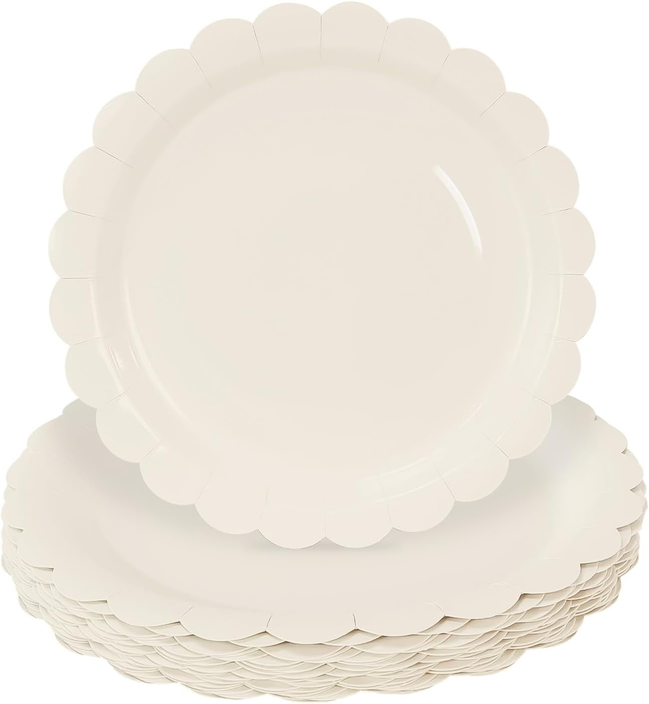 25 Pieces Ivory Paper Plates 7 Inch Ivory Scalloped Plates Disposable ...