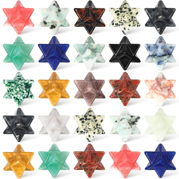 25 Pieces Merkaba Star Crystal Worry Stones Bulk 0.7 Inch Mini Crystals and Healing Stone Carved Merkaba Star Gemstone Chakra Stones for Witchcraft Meditation Balancing Jewelry Pendant Decor