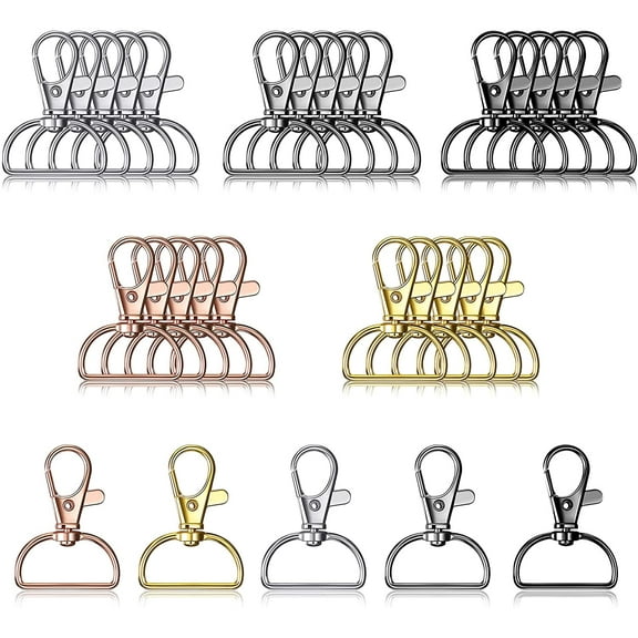 25 Pieces Metal Swivel Clasps Lanyard Snap Hooks Keychain Clip Hooks Lobster Claw Clasps Keychain Hook Clasps with D Rings for Keychain Purse Hardware Sewing Craft Project, 5 Colors, 25 mm