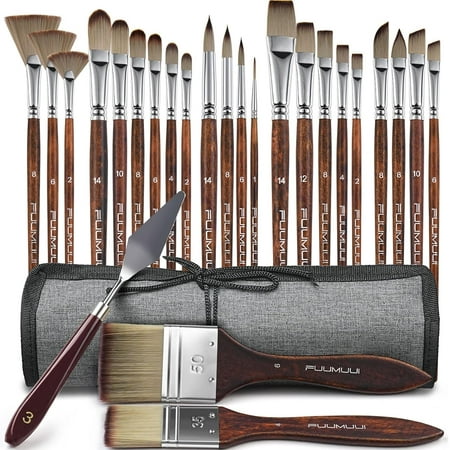25 Pieces Paint Brush Set, Artist Professional Series, Synthetic Acrylic Paint Brushes with Flat, Filbert, Fan, Dagger, Cat Tongue, Round, Angle, Rigger for Oil, Acrylic Canvas Paintings