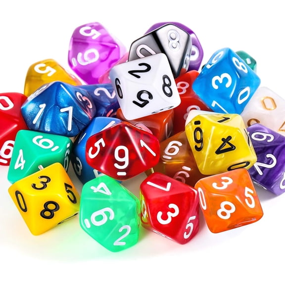 25 Pieces Polyhedral Dice Set with Black Pouch for Other Table Activities with Random Multi Colored Assortment(Transparent Mixed Color,10 Sides)
