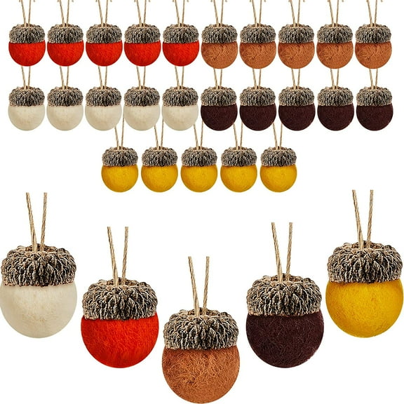 25 Pieces Thanksgiving Felt Acorn Ornaments, Wool Felted Acorn Garland Felt Balls, Pom Farmhouse Acorns for Fall Christmas Tree Mantel Decoration