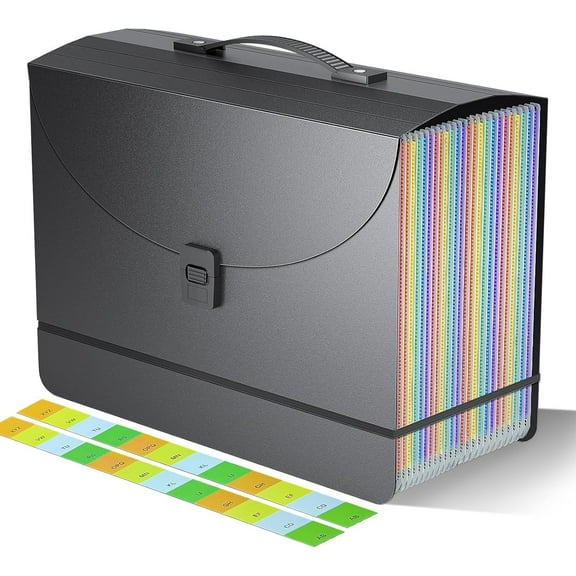25 Pockets Expanding File Folders,Accordion Orizer,Portable Filing Box with Plastic Handle,Expandable Folder,Monthly Bill Receipt Paper and Document Orizer,Colored Tabs,A4/Letter Size