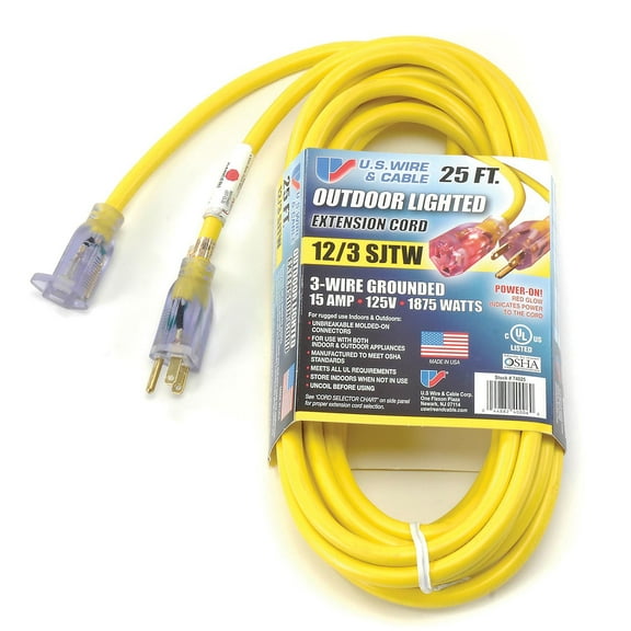 25' Power-On Outdoor/Indoor Cable, Yellow