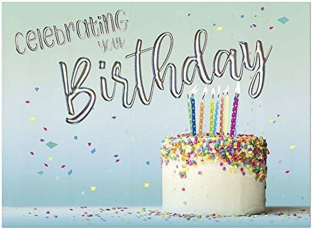 25 Employee Birthday Cards With Blue Holographic Cupcake & Stars – Includes 26 Envelopes – Ready-to-Sign!