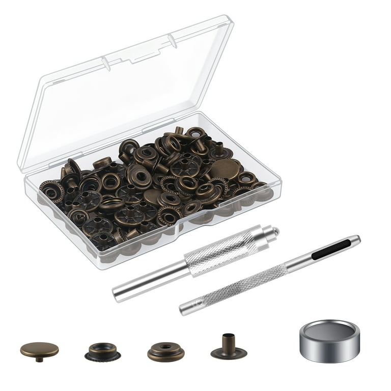 10 Sets Press Studs Cap Button, Stainless Steel Snap Fasteners Kit with  Hand Fixing Tools, Instant Metal Buttons No-Sew Clips Snap for Bags, Jeans,  Clothes, Fabric, Leather Craft(Silver) 