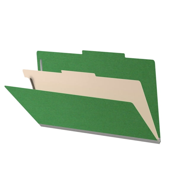 25 Pt. Pressboard Classification Folders, 2/5 Cut ROC Top Tab, Legal Size, 1 Divider, Moss Green (Box of 10)