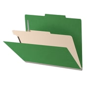 25 Pt. Pressboard Classification Folders, 2/5 Cut ROC Top Tab, Letter Size, 1 Divider, Green Box of 10