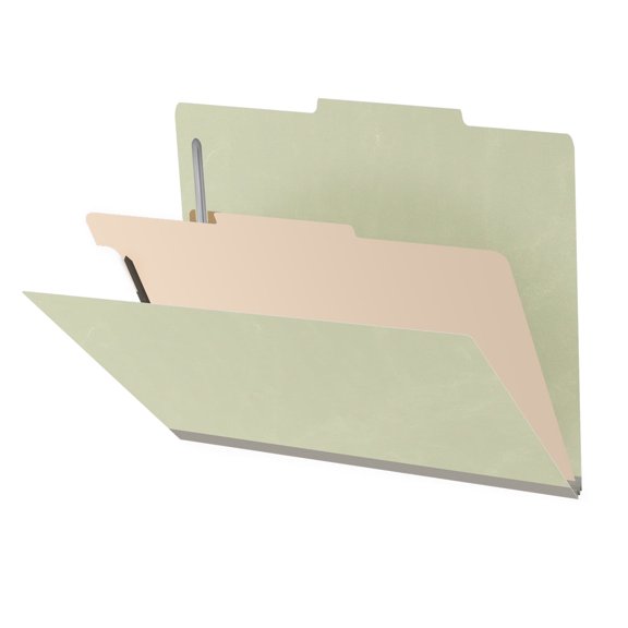 25 Pt. Pressboard Classification Folders, 2/5 Cut ROC Top Tab, Letter Size, 1 Divider, Pale Green (Box of 10)