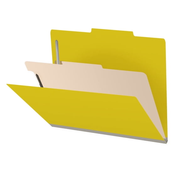 25 Pt. Pressboard Classification Folders, 2/5 Cut ROC Top Tab, Letter Size, 1 Divider, Yellow (Box of 10)
