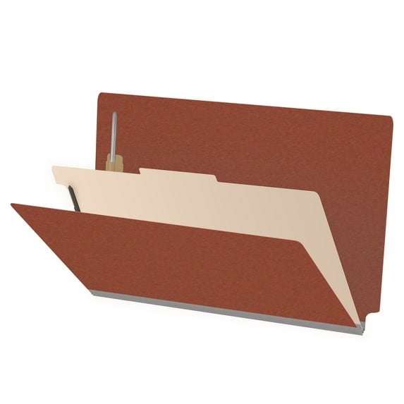 25 Pt. Pressboard Classification Folders, Full Cut End Tab, Legal Size, 1 Divider, Brick Red (Box of 10)
