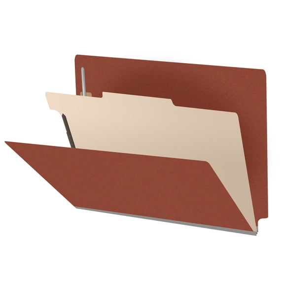 25 Pt. Pressboard Classification Folders, Full Cut End Tab, Letter Size, 1 Divider, Brick Red (Box of 10)