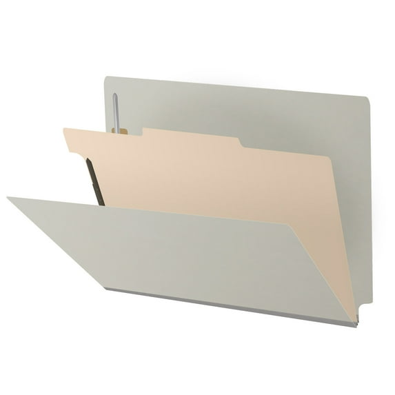 25 Pt. Pressboard Classification Folders, Full Cut End Tab, Letter Size, 1 Divider, Gray (Box of 10)