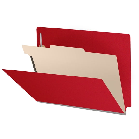 25 Pt. Pressboard Classification Folders, Full Cut End Tab, Letter Size, 1 Divider, Red (Box of 10)