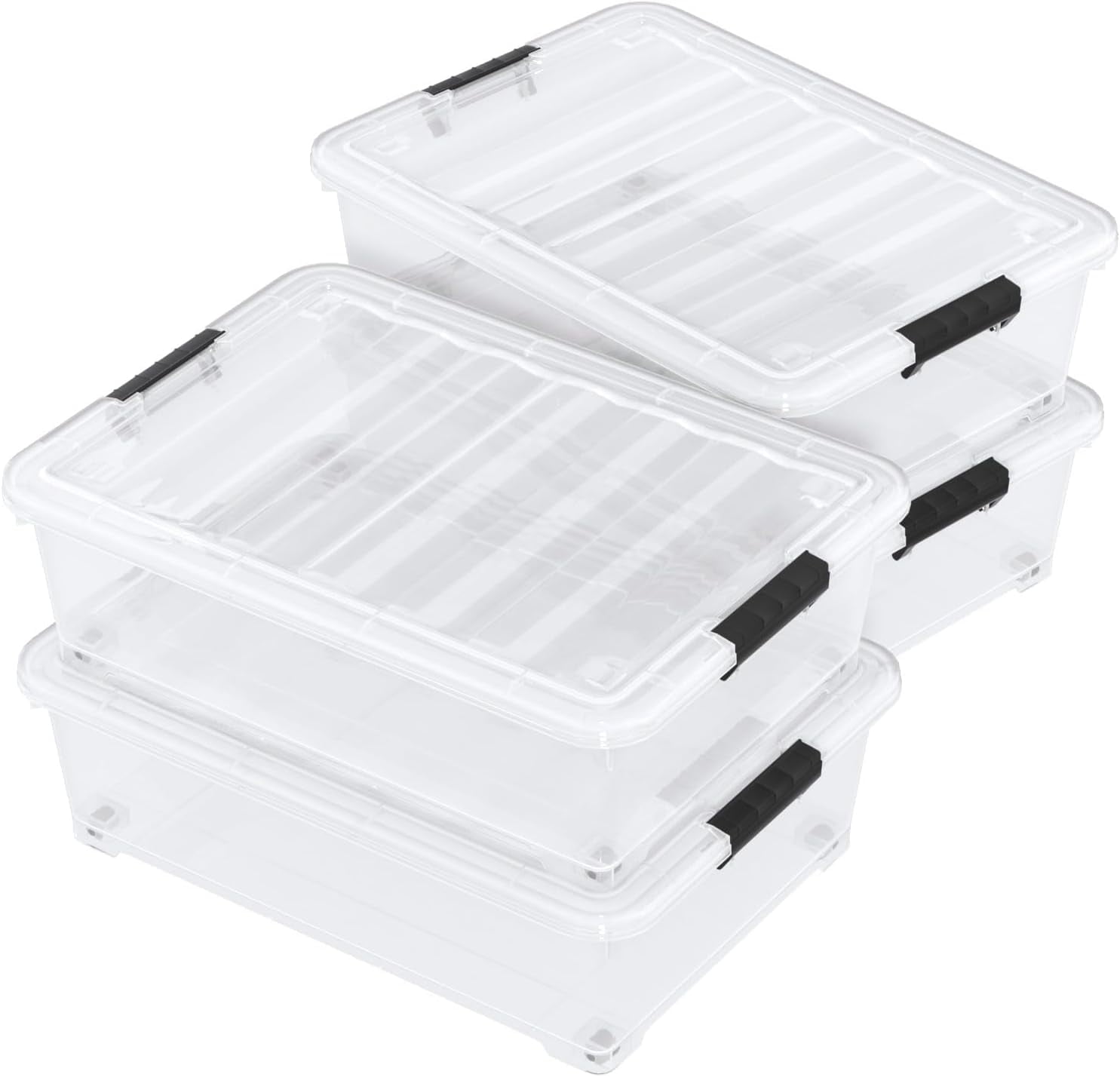 25 Quart Clear Underbed Storage Bins with Wheels, Stackable Plastic ...
