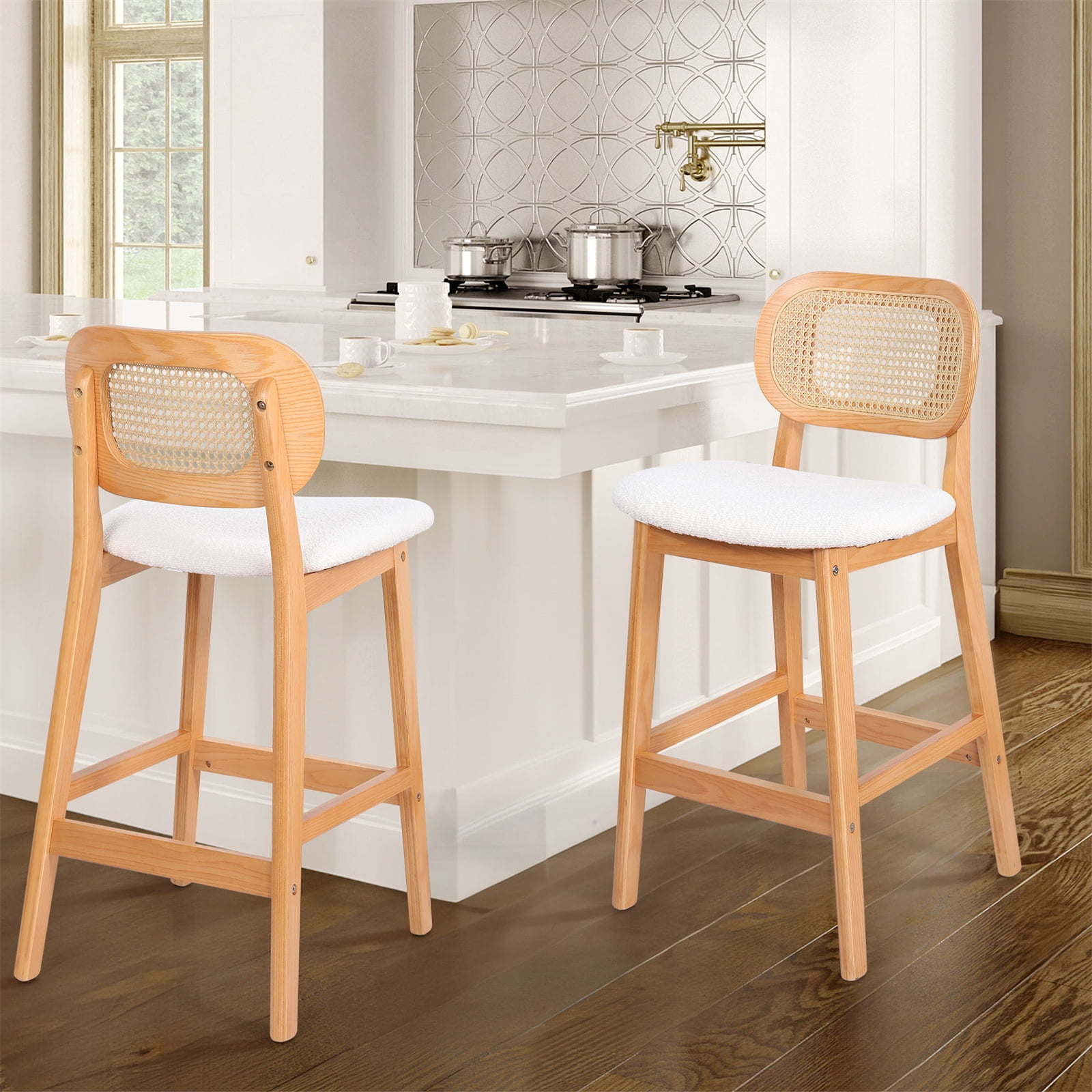 Wood Cane Back Bar Stools Kitchen 25