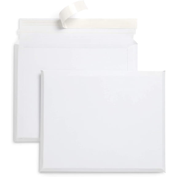 25 Rigid Envelopes, Large Expanding Envelopes Self Seal, Rigid Mailer with E-Z Open Tear String, White 9 3/4 x 12 1/4 Inch Mailers with 5/8 Inch Expansion, 25 Pack