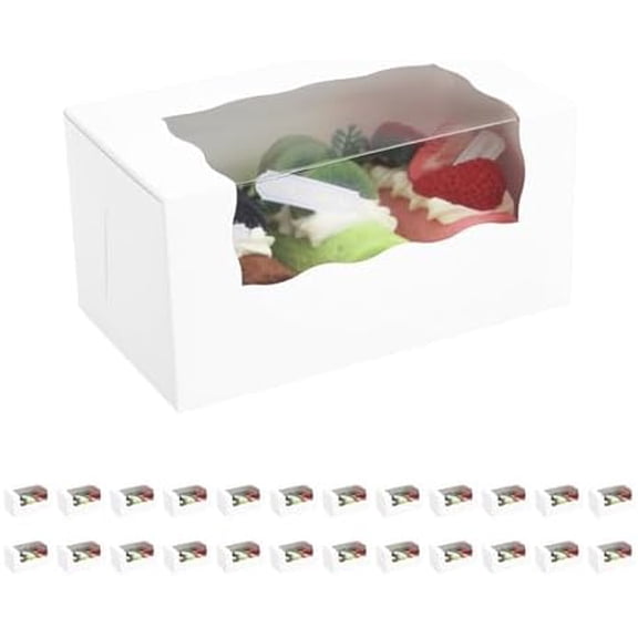 25 Roll Cake Boxes, 7x4x3.5 inches Pumpkin Roll Boxes, White Bakery Boxes with Window, Muffin Boxes Donut Boxes Pastry Cake Packaging