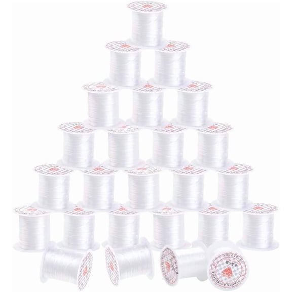 25 Rolls About 273 Yards Elastic Thread 0.8mm Stretch String Cord Crafting DIY Thread for DIY Bracelets Gemstone Jewelry Making Beading Craft Sewing - White