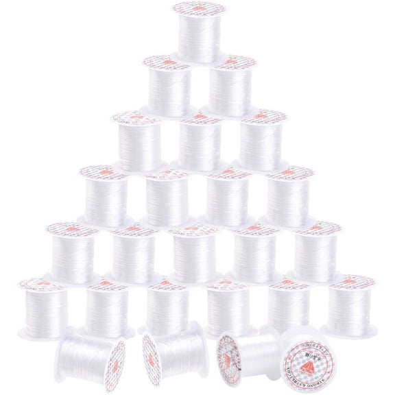 25 Rolls About 273 Yards Elastic Thread 0.8mm Stretch String Cord Crafting DIY Thread for DIY Bracelets Gemstone Jewelry Making Beading Craft Sewing - White