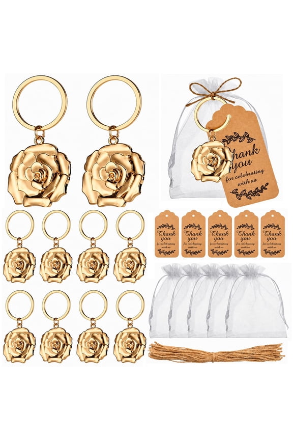 25 Rose Flower Key Chains,Flower Key Chains and Keyrings for Wedding Party Favors, Creative Valentine's Day Gifts, Decorations or Bridal Shower Keepsakes Party Favors, Roses Keychain Bulk