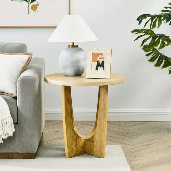 25" Round Night Stand | Creates Elegant Atmosphere at Home | MDF Table with Clear Wood Texture | Fits Different Room Styles
