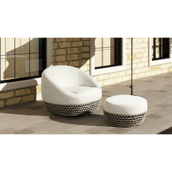 25" Round Patio In Beige - Powder-coated Aluminum Frame Weather- Upholstery Spacious Seating Area For Guests Modern With Cushion Pillows Woven , R Construction Colorfast Outdoors Retro Style Armrest