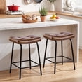 thumbnail image 1 of 25" Saddle Counter Stools Set of 2, Tufted Faux Leather Counter Height Bar Stools with Metal Legs for Kitchen Island, Yellow Brown, 1 of 10