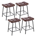 thumbnail image 1 of 25" Saddle Counter Stools Set of 4, Tufted Faux Leather Counter Height Bar Stools with Metal Legs for Kitchen Island, Dark Brown, 1 of 6